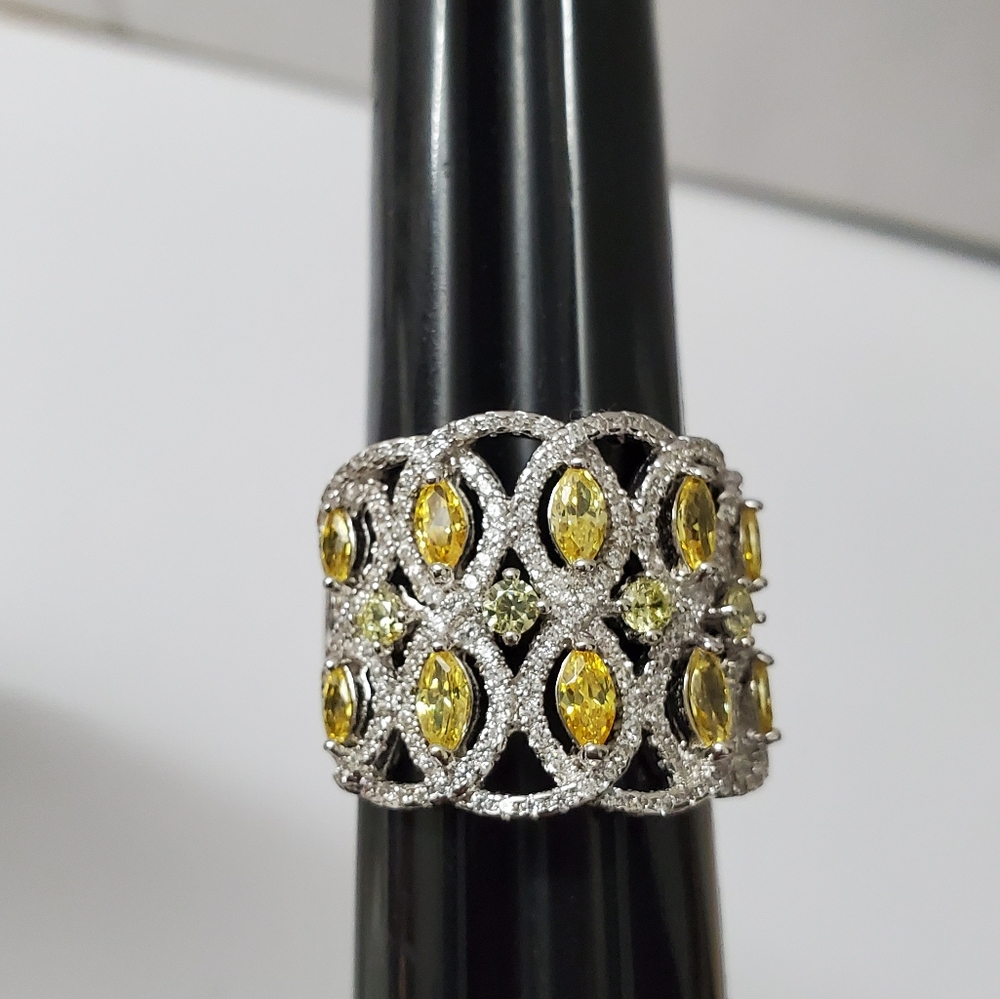 Sterling Silver 925 Yellow and White Diamond Simulant Ring - Picture 12 of 13